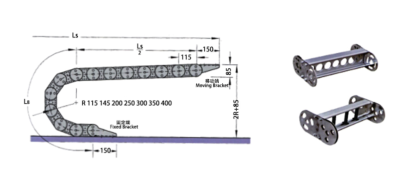 TL115型钢铝拖链安装尺寸图
